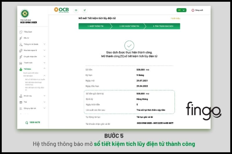 Hệ thống thông báo mở sổ tiết kiệm tích lũy điện tử thành công.