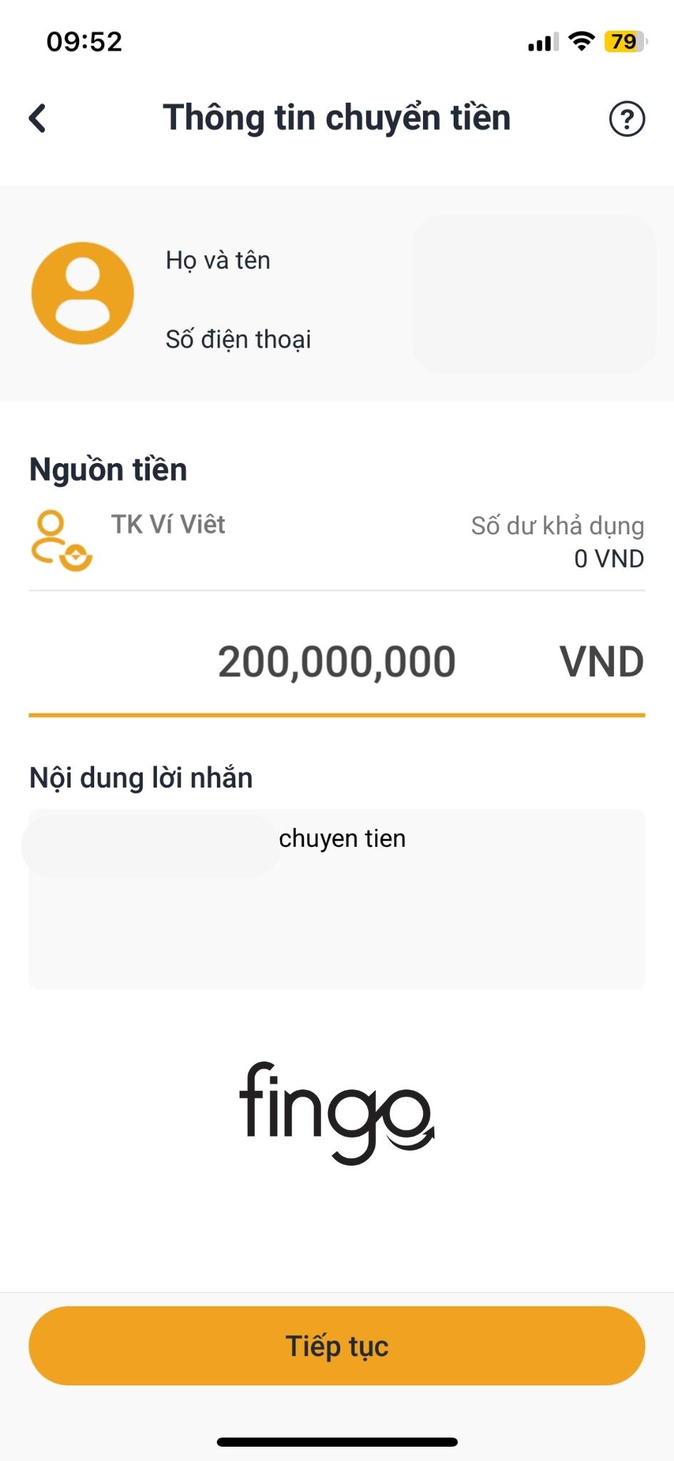 Cách chuyển tiền LPBank đến TK Ví Việt bước 3