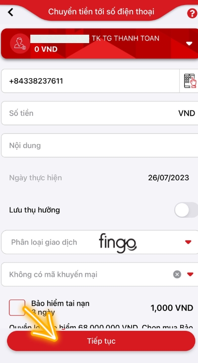 Nhập thông tin và nhấn chọn tiếp tục