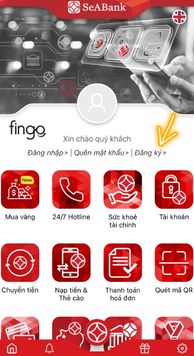 Nhấn chọn mục đăng ký