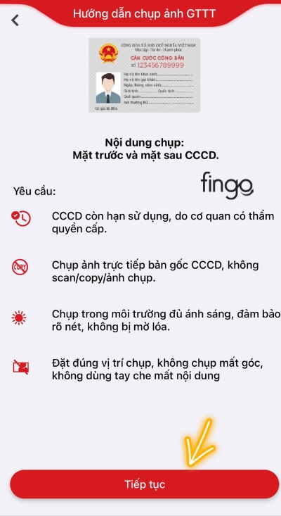 Chọn tiếp tục và xác thực giấy tờ tùy thân