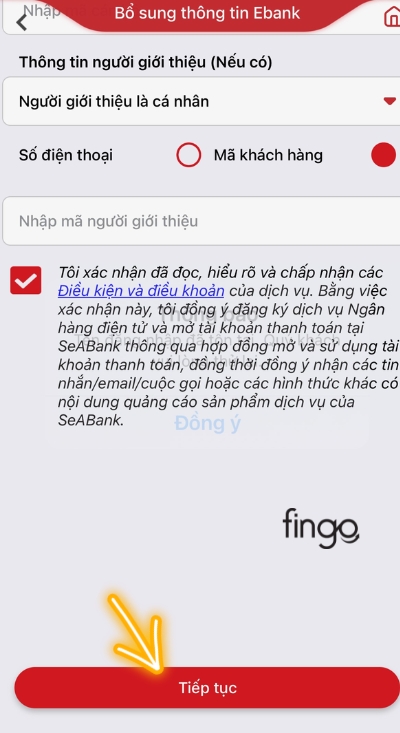 Nhấn chọn đồng ý điều kiện và điều khoản
