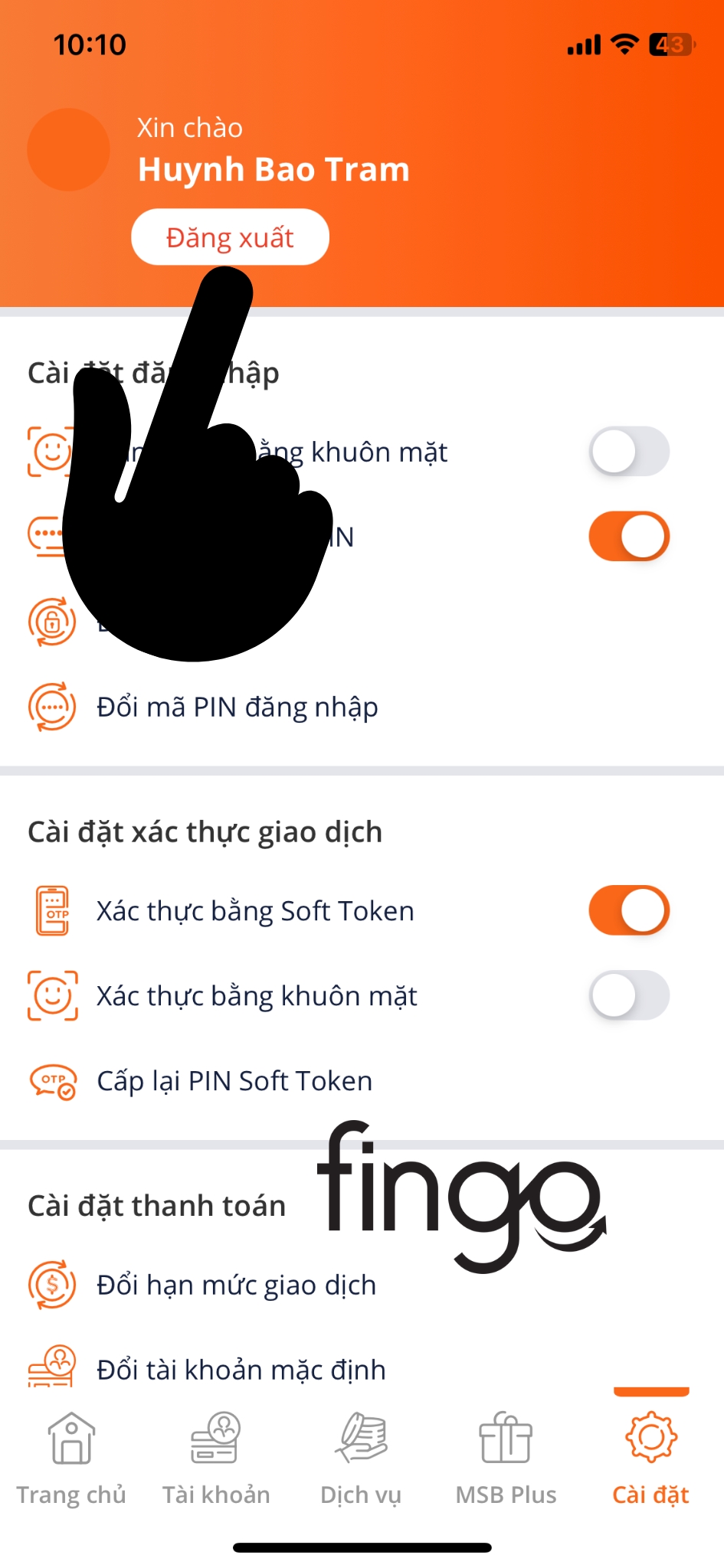 Cách đăng xuất tài khoản MSB trên điện thoại bước 2
