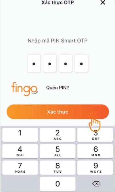Nhập mã PIN Smart OTP để xác thực giao dịch.
