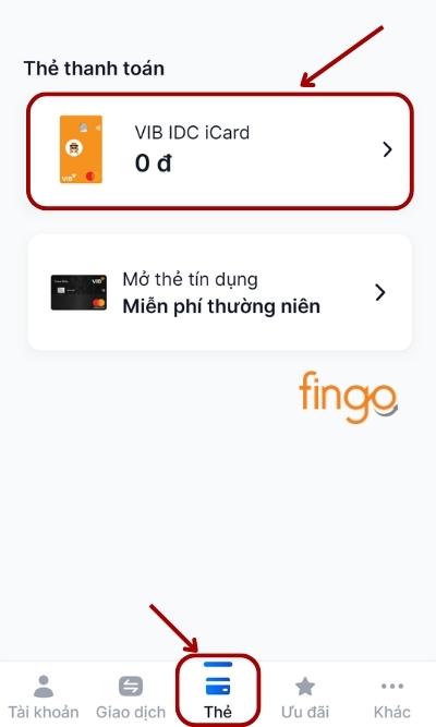 Chọn mục "Thẻ" để lựa chọn thẻ mà khách hàng muốn khóa.