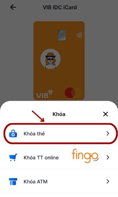 Chọn mục "Khóa thẻ".
