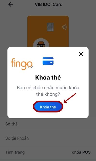 Màn hình lúc này hiển thị thông báo xác nhận "Khóa thẻ".