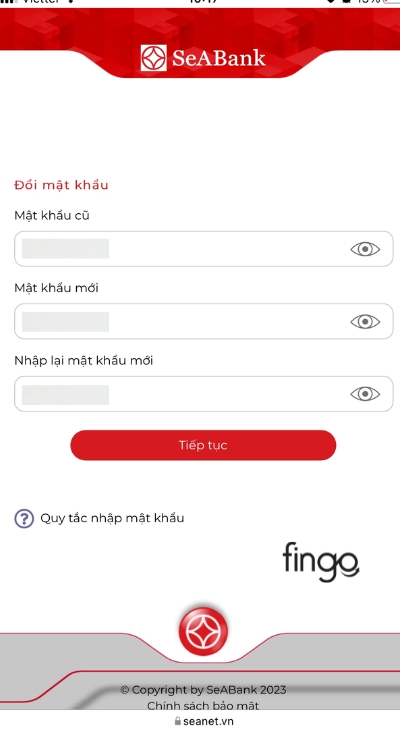 Nhập thông tin mật khẩu và đổi mật khẩu mới 