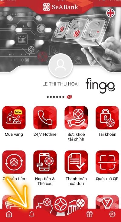 Chọn mục thông báo trên màn hình chính của ứng dụng