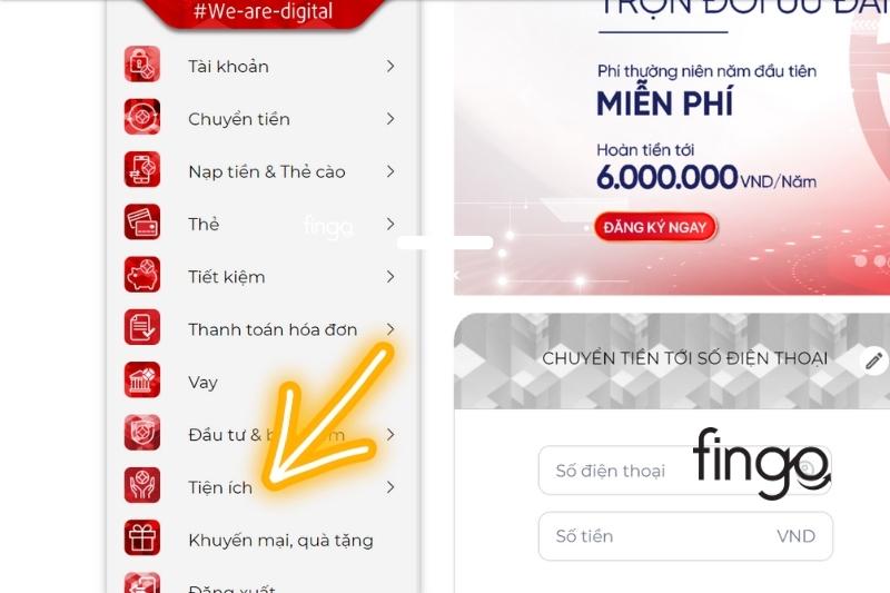 Chọn mục tiện ích tại thanh công cụ 