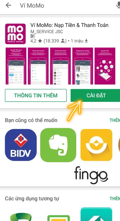 Cài đặt MoMo trên CHPlay 