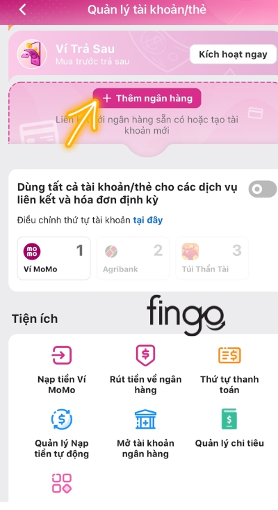Chọn mục thêm ngân hàng