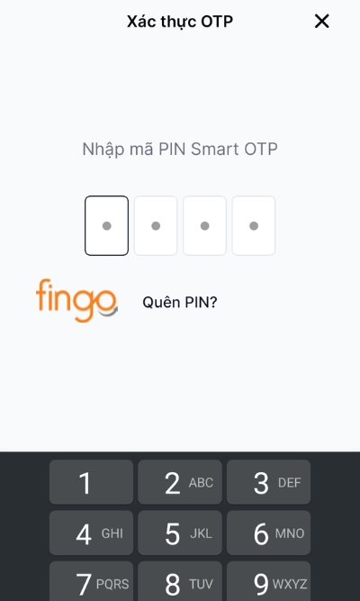 Nhập mã PIN Smart OTP để xác thực giao dịch.