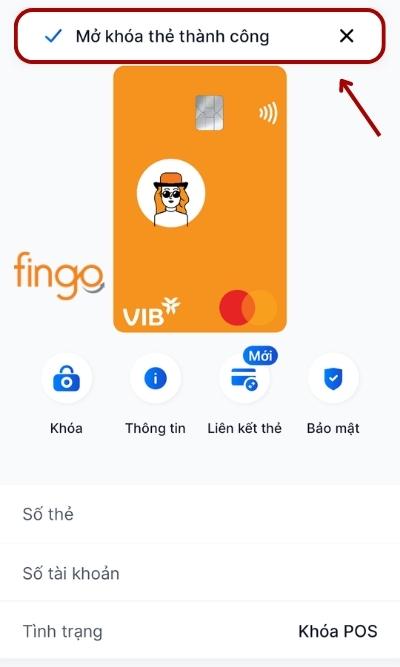 Màn hình sẽ hiển thị thông báo mở khóa thẻ thành công.