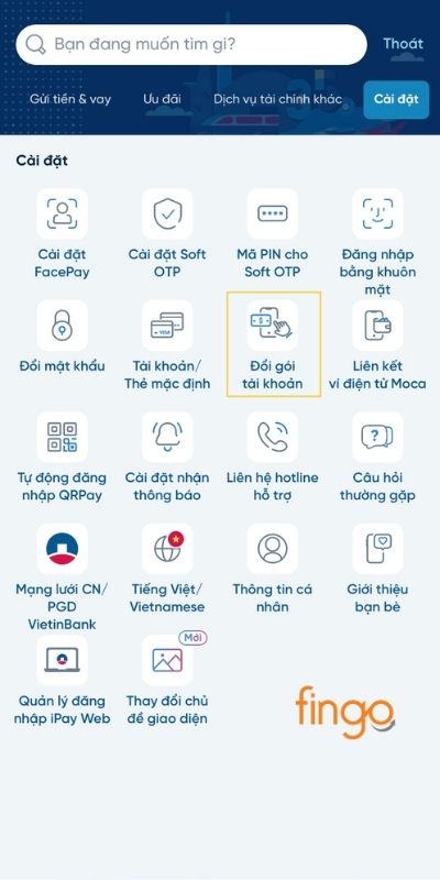 Vào phần Cài đặt và chọn Đổi gói tài khoản
