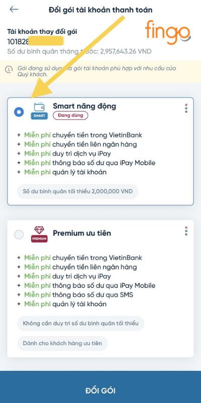 Chọn gói tài khoản phù hợp và ấn Đổi gói
