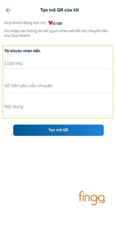 Nhập số tiền và nội dung chuyển khoản