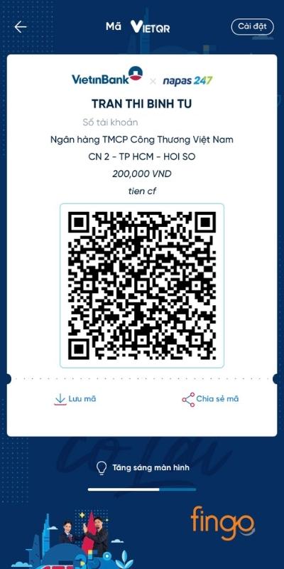 Tạo mã QR Vietinbank thành công