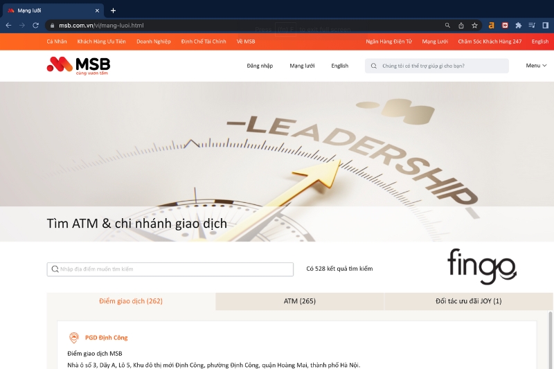 Cách tra cứu giờ làm việc MSB bước 1