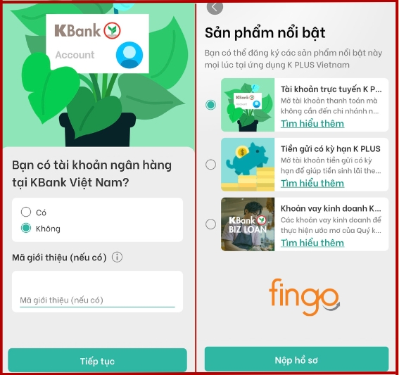 Chọn "Không" có tài khoản ngân hàng KBank