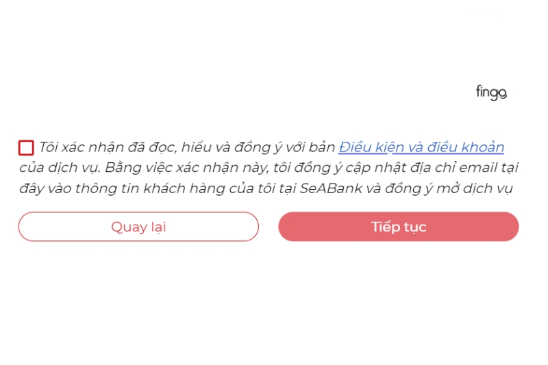 Xác nhận điều kiện và điều khoản và nhấn chọn tiếp tục
