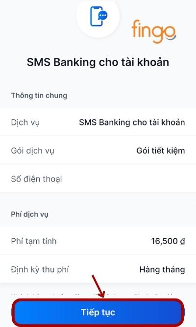 Màn hình lúc này hiển thị thông tin đã đăng ký. Chọn "Tiếp tục".