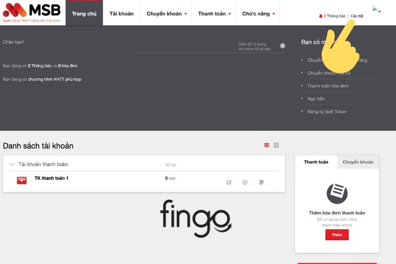 Đổi số điện thoại ngân hàng MSB online bước 1