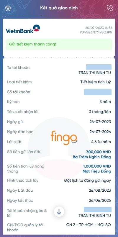 Gửi tiết kiệm online Vietinbank thành công