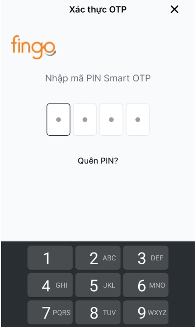 Nhập mã PIN Smart OTP để xác nhận thủ tục kích hoạt thẻ ATM VIB.