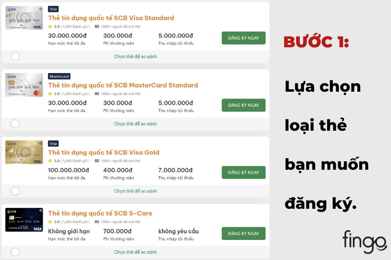 Lựa chọn loại thẻ bạn muốn đăng ký.