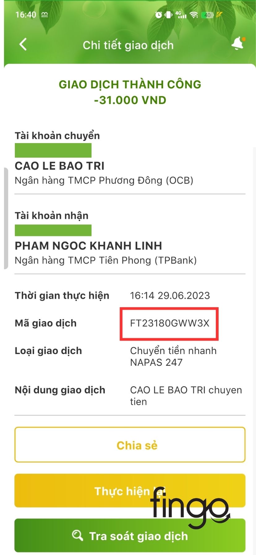 Mã giao dịch (Transaction Code).