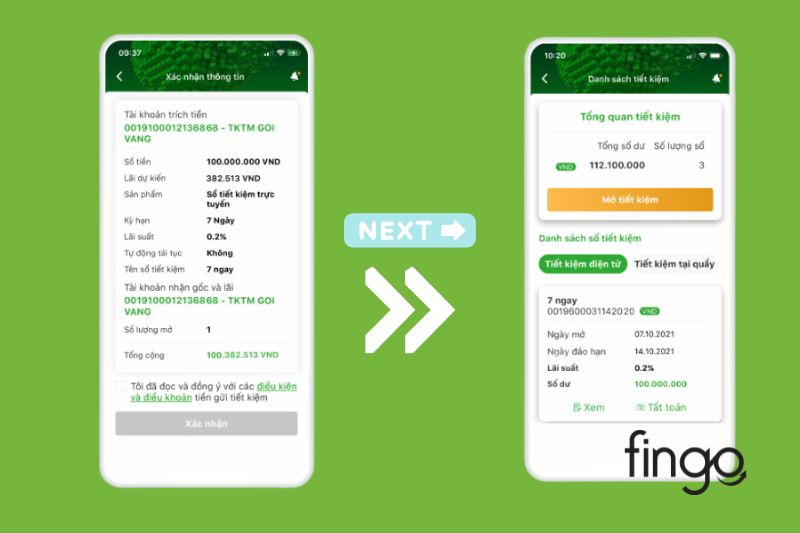 Bước 5 và bước 6 của đăng ký dịch vụ tiết kiệm trực tuyến E-saving.