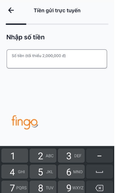 Nhập số tiền gửi trực tuyến, tối thiểu là 2.000.000VND