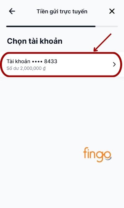 Chọn tài khoản thanh toán mà khách hàng muốn rút ra để gửi tiết kiệm.