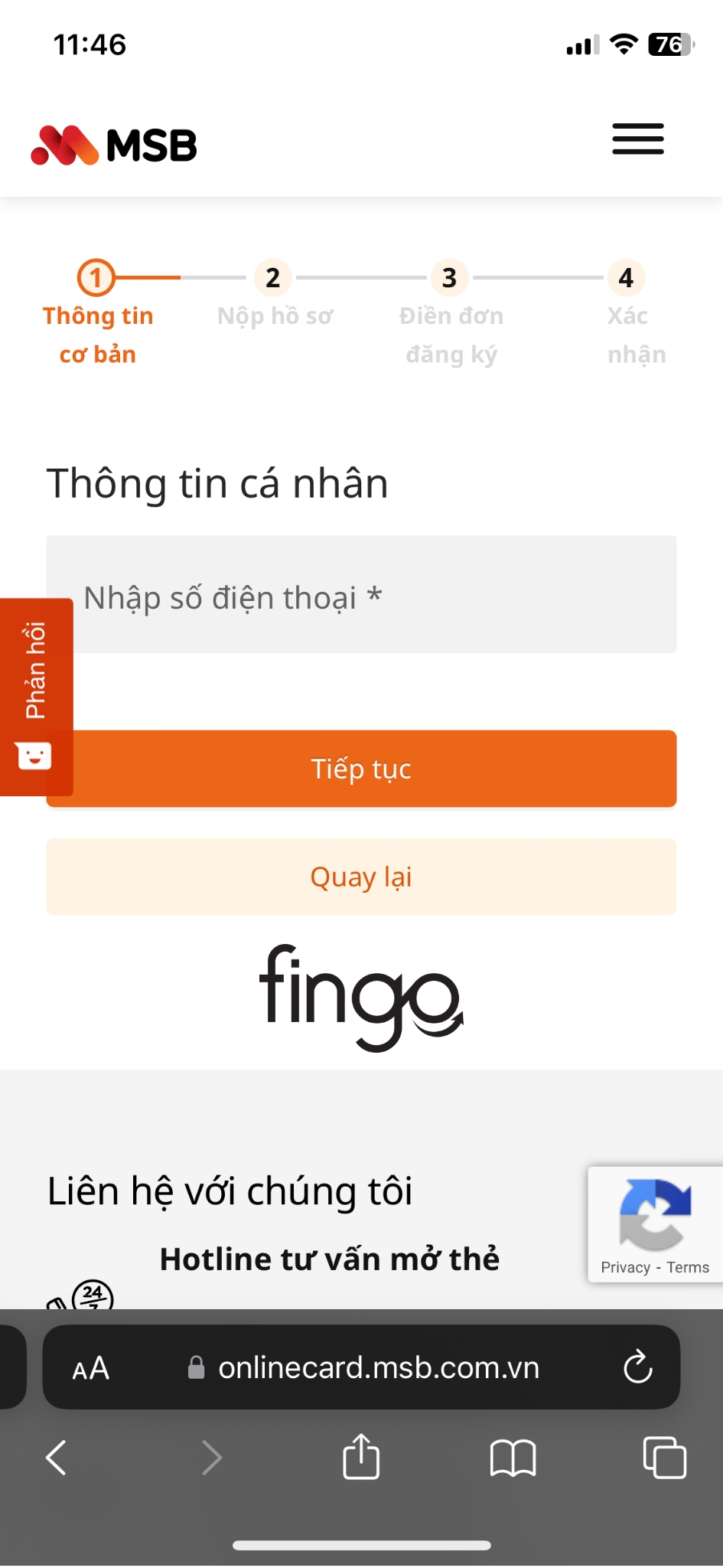 mở thẻ tín dụng MSB