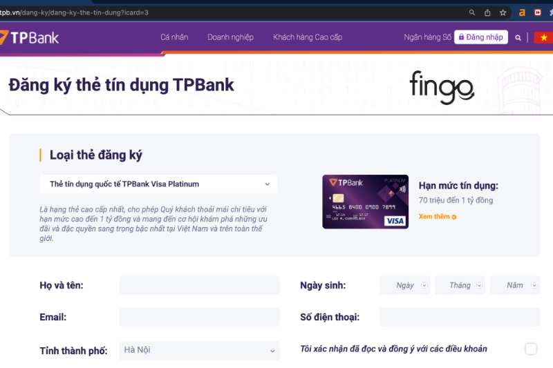 mở thẻ tín dụng TPBank