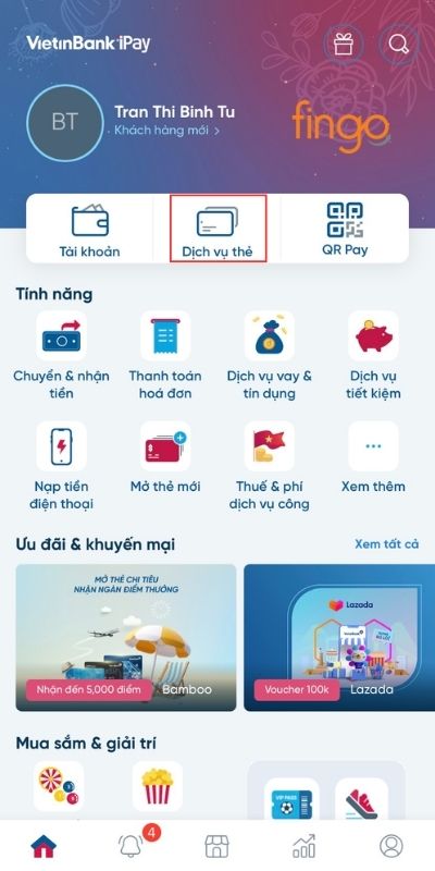Chọn Dịch vụ thẻ