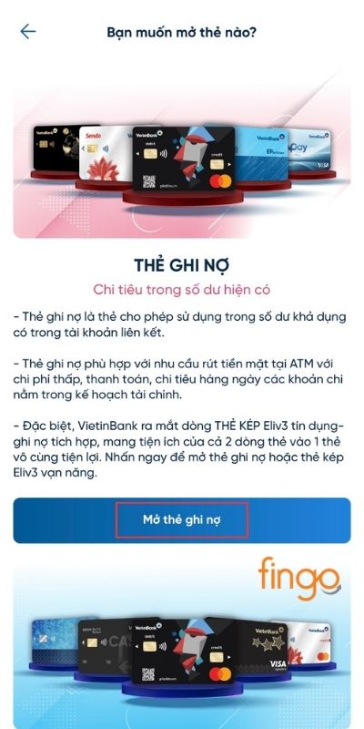 Chọn Mở thẻ ghi nợ