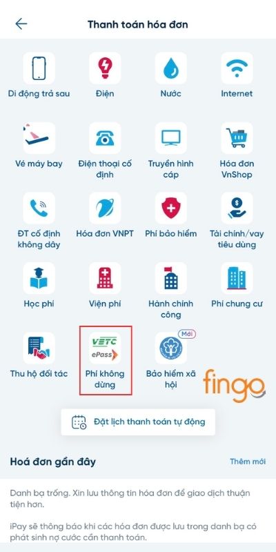 Chọn mục thanh toán Phí không dừng
