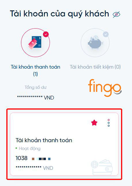 Chọn tài khoản thanh toán