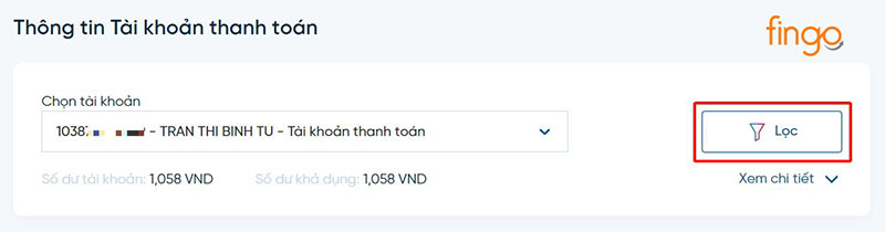 Bấm vào biểu tượng Lọc để chọn thời gian sao kê