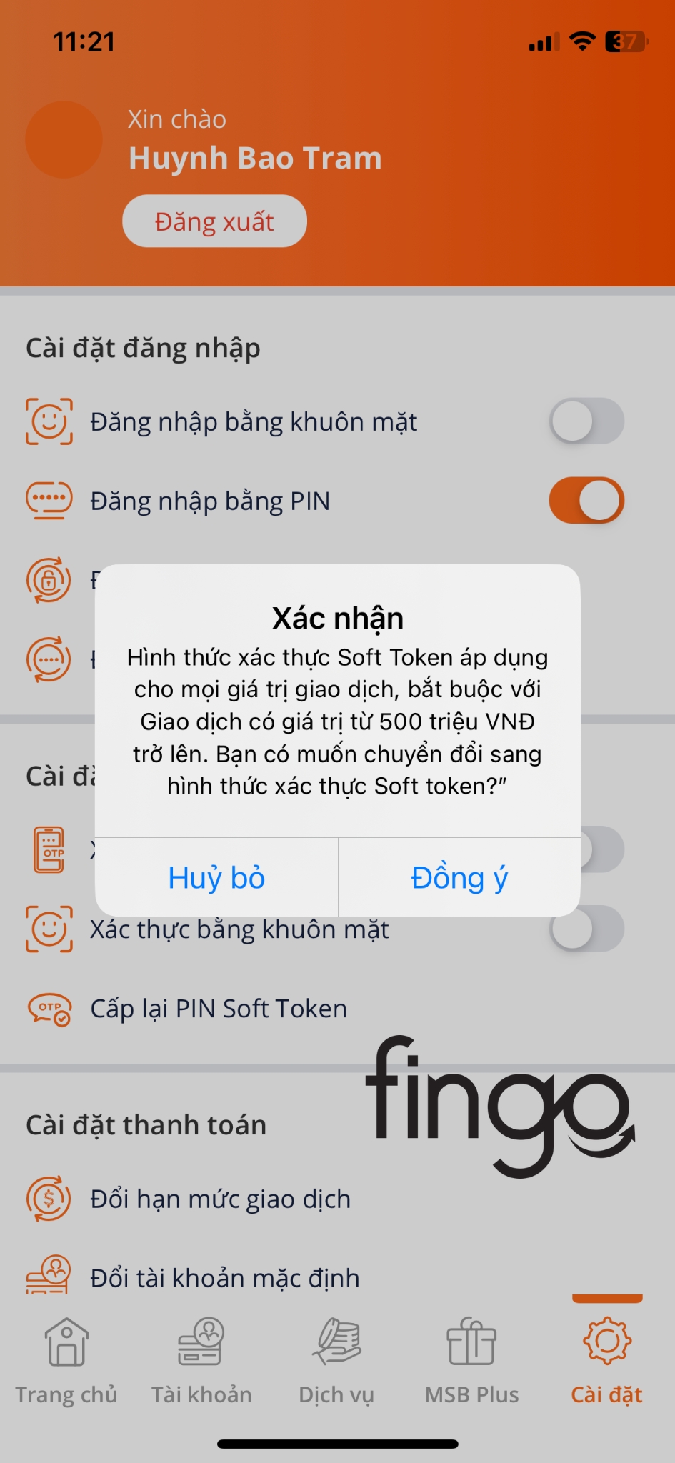 Cách đăng ký Soft Token MSB bước 4