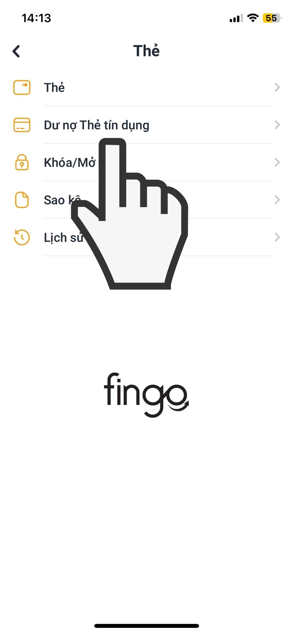 Chọn "Dư nợ Thẻ tín dụng".