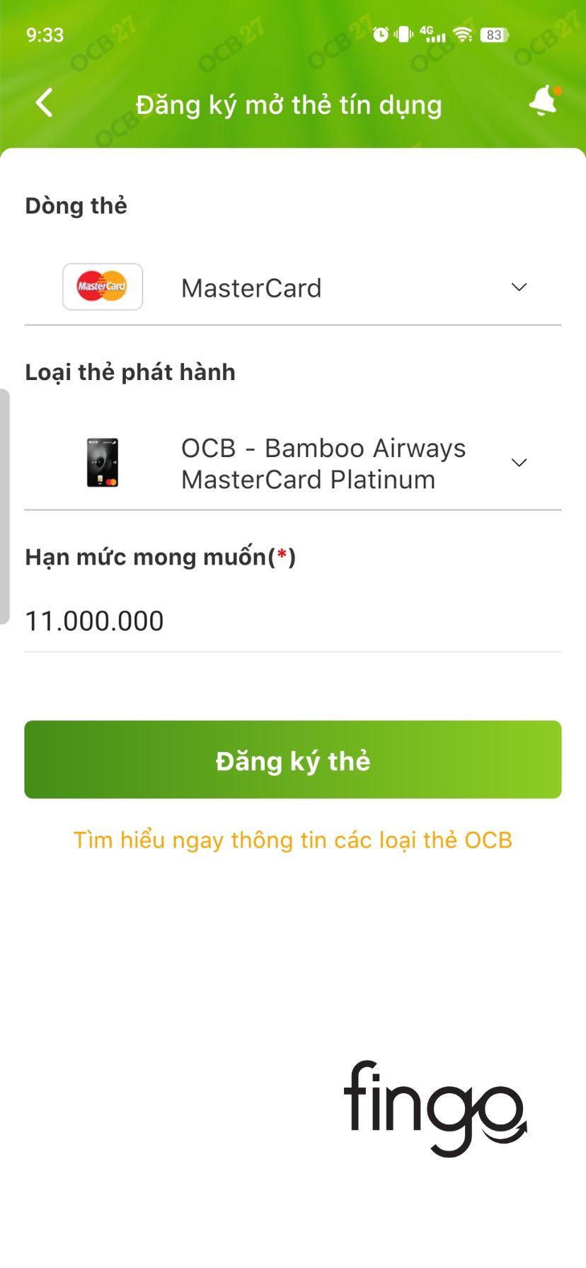 Cách mở thẻ OCB Bamboo Airways MasterCard Platinum online qua ứng dụng OCB OMNI.