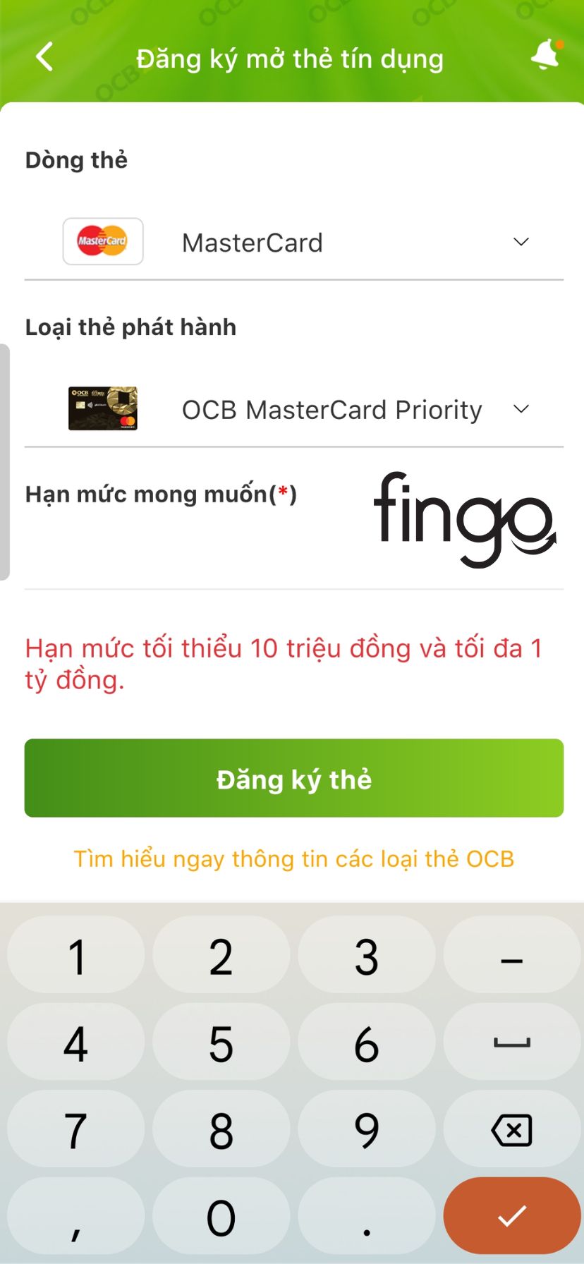 Cách mở thẻ OCB MasterCard Priority online qua ứng dụng OCB OMNI.