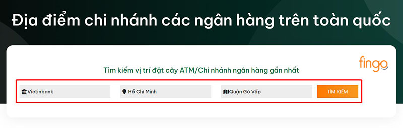 Chọn ngân hàng Vietinbank và tỉnh/thành, quận/huyện