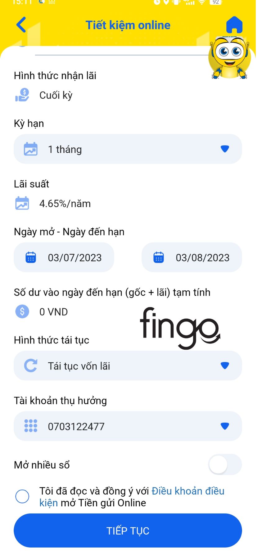 Điền thông tin vào ô trống và tick vào ô tròn cuối cùng.