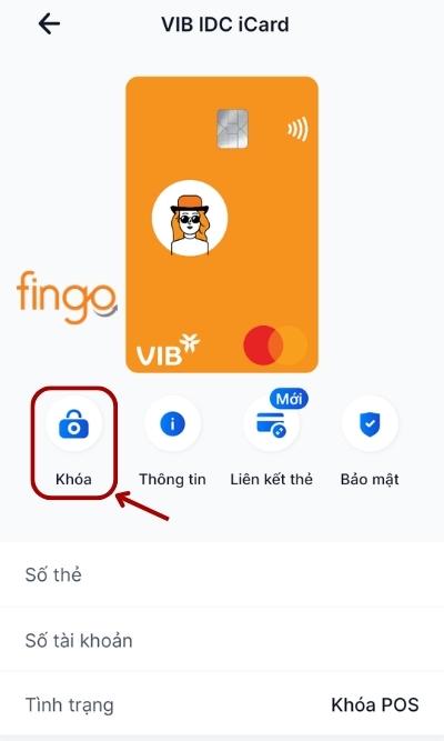 Tại màn hình, chọn mục "Khóa" để khóa thẻ.