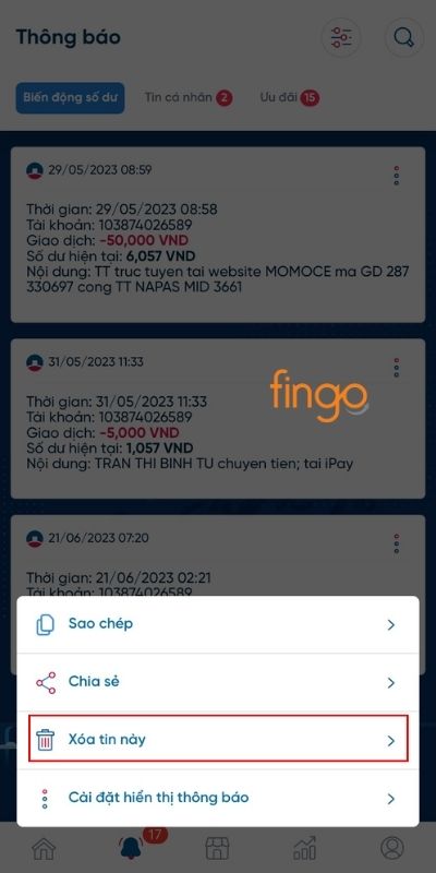 Click Xóa tin này