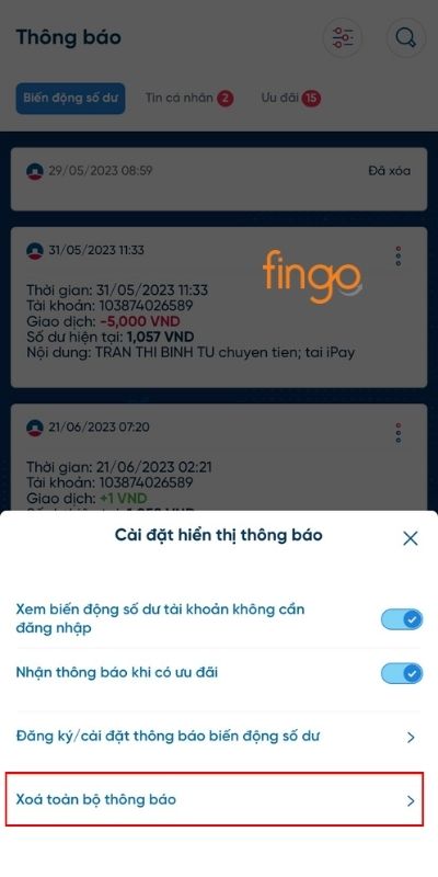 Chọn Xóa toàn bộ thông báo